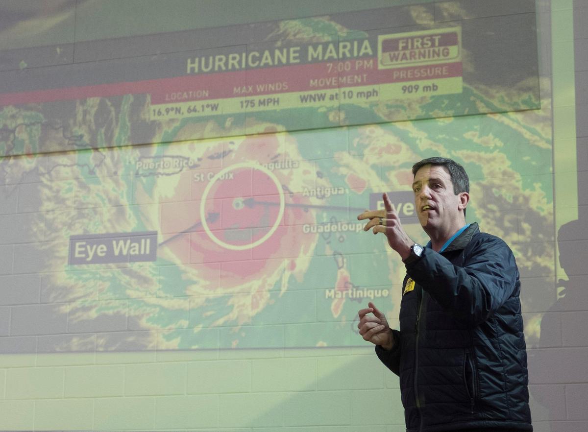 Ed Piotrowski, WPDE ABC 15 chief meteorologist, points at a slide show during a talk with 5th graders at Socastee Elementary school. Piotowski says he loves getting involved with his community and does about 150 appearances a year at schools, civics groups and local charities.Feb 20, 2019.
