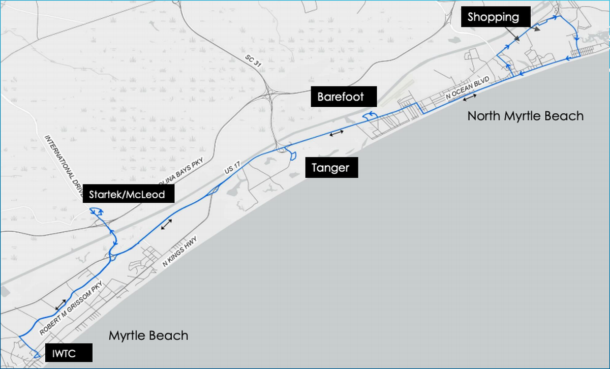 Starting in October, Coast RTA will operate a new route from Myrtle Beach, through Carolina Forest, and into North Myrtle Beach, largely traveling along U.S. 17. The new route is part of a larger expansion that will see four new lines of service and six new buses by the end of 2021.