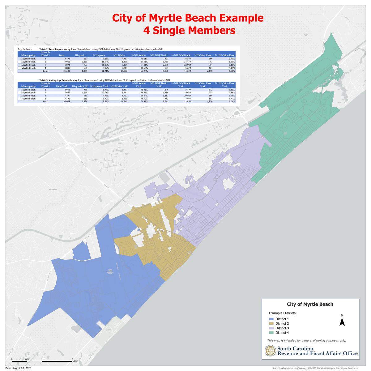 Planning maps show how Myrtle Beach could be divided into four or six council districts.