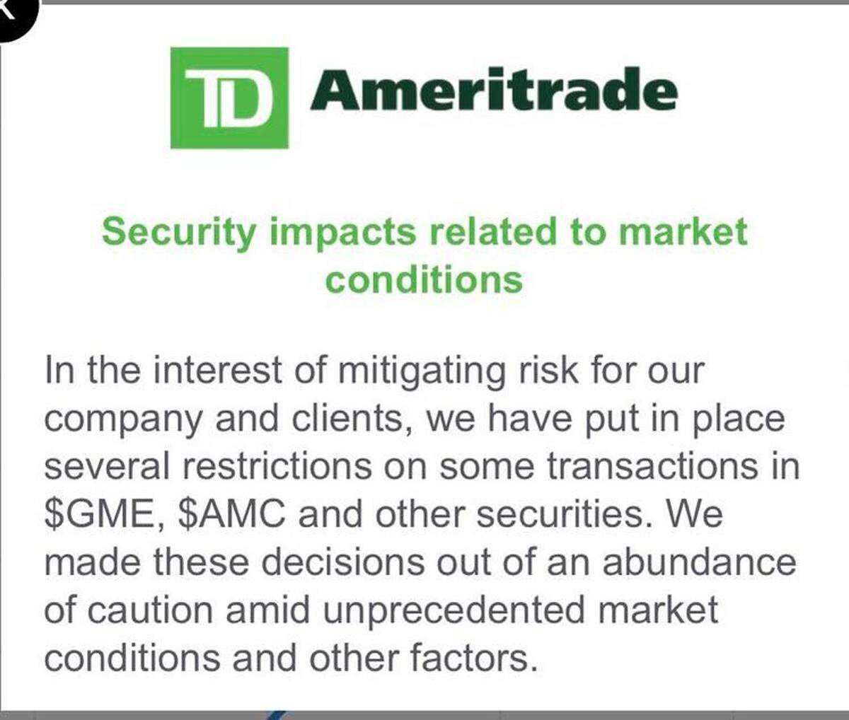 TD Ameritrade put out a notice last week of restricted sales in certain stocks.