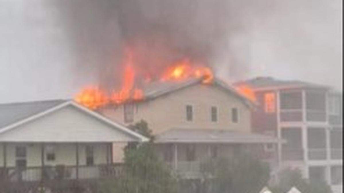 North Myrtle Beach responded to several homes Thursday, June 27, 2024, that were struck by lightening during a thunderstorm. Two homes, including this one at 400 block of 33rd Avenue North, caught fire.