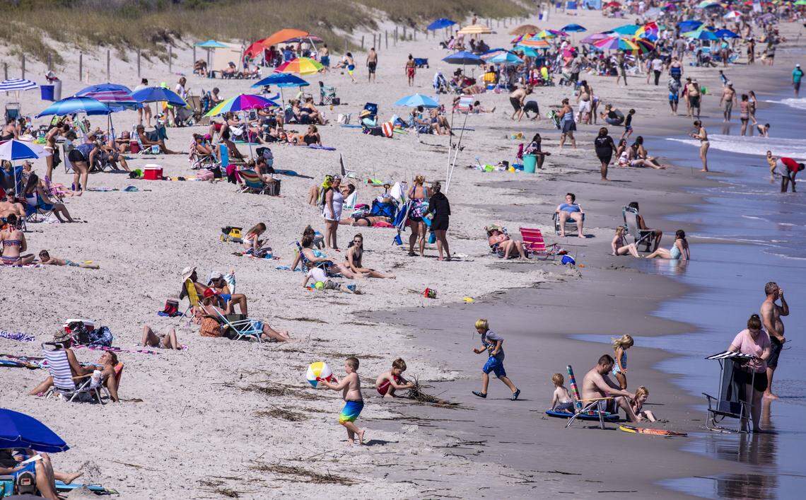 The view to the north from Myrtle Beach State Park Pier on Saturday, May 16, 2020. With hotels, beaches, shopping and restaurants reopening along South Carolinia’s Grand Strand, tourist season kicked off despite coronavirus concerns.