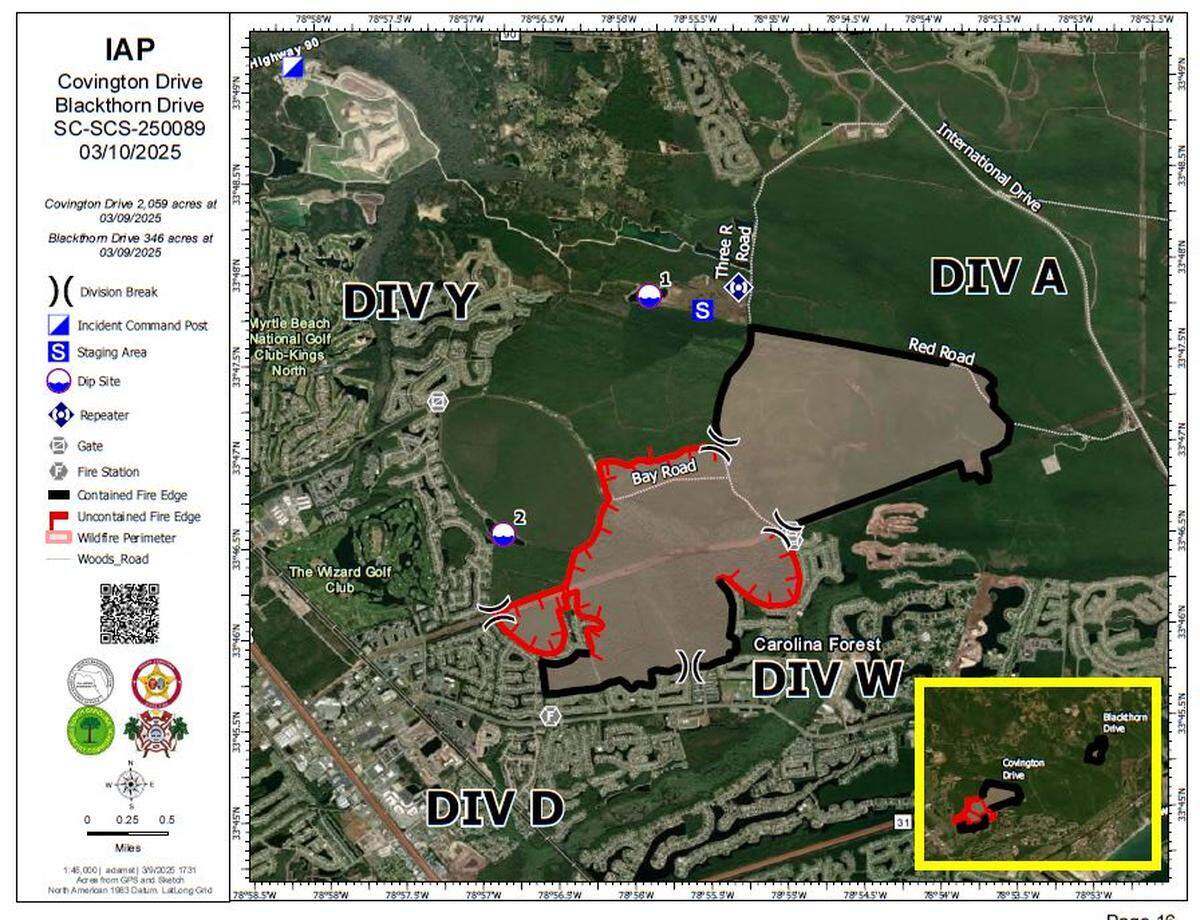 A map of the Covington Drive wildfire. As of March 10, the 2,059 acre wildfire is 55% contained.
