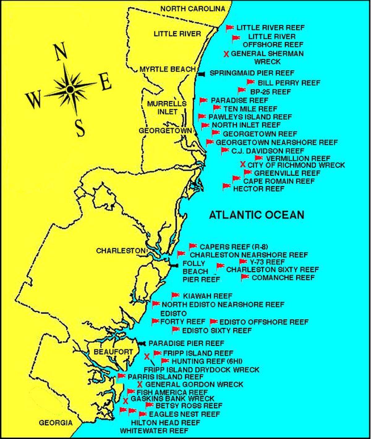 Artificial reef locations in South Carolina -