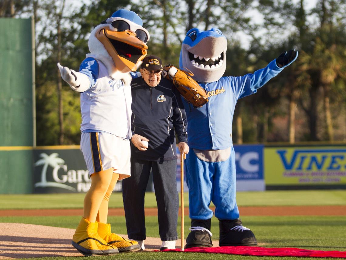 Joe Tusa, a U.S. Navy Veteran of Iwo Jima, who will turn 100-years-old this July, threw out the first pitch of the 2018 Pelican's season.