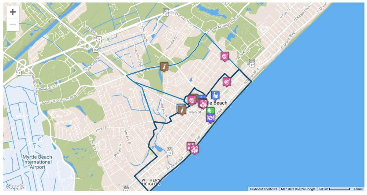 A copy of the Myrtle Beach Downtown Alliance’s map of downtown Myrtle Beach.