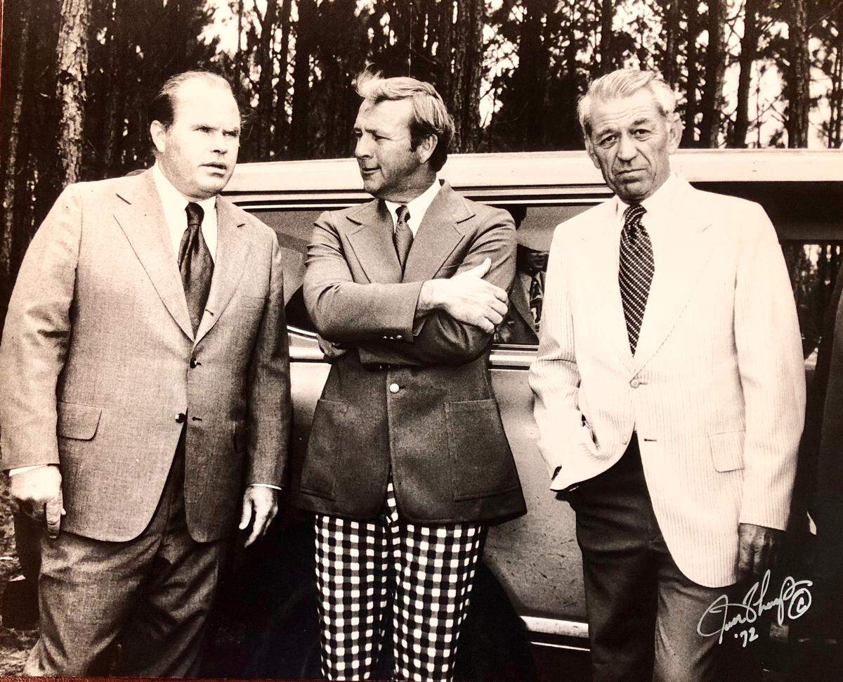 Ed Bullock (right) with Cecil Brandon (left) and Arnold Palmer at the opening of Myrtle Beach National Golf Club in 1972.