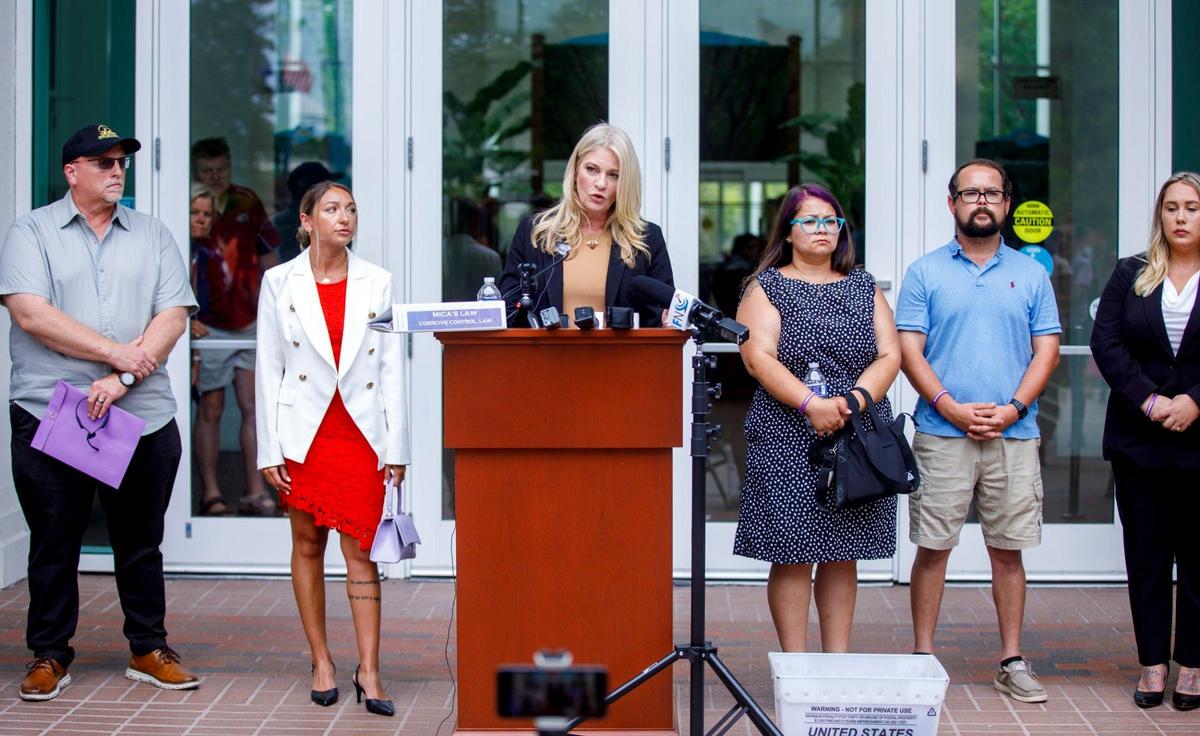Regina Ward, Mica Miller’s family attorney, stood along side the family of the deceased woman at a Conway press conference on Wednesday to call for legislative action on the South Carolina Coercive Control Bill and suggested that it should be amended to be called “Mica’s Law.” Wednesday, June 5, 2024.