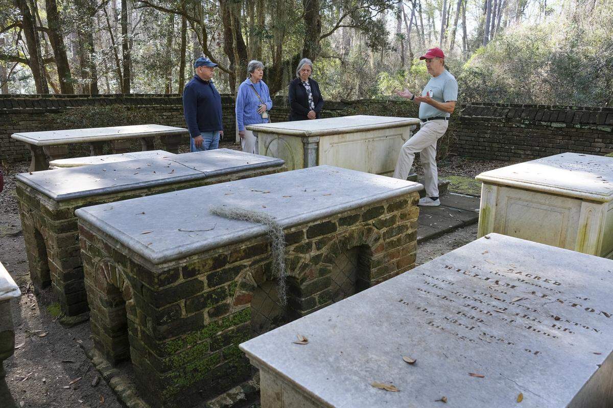 Tom Broderick guides a tour group through the Alston Family Cemetery at The Oaks Plantation within Brookgreen Gardens. The ‘Silent Cities’ tours have resumed at Brookgreen Gardens where visitors can learn about the history of the plantations on the site and the burial customs of both the plantation owners and the enslaved people that once lived in the area. 