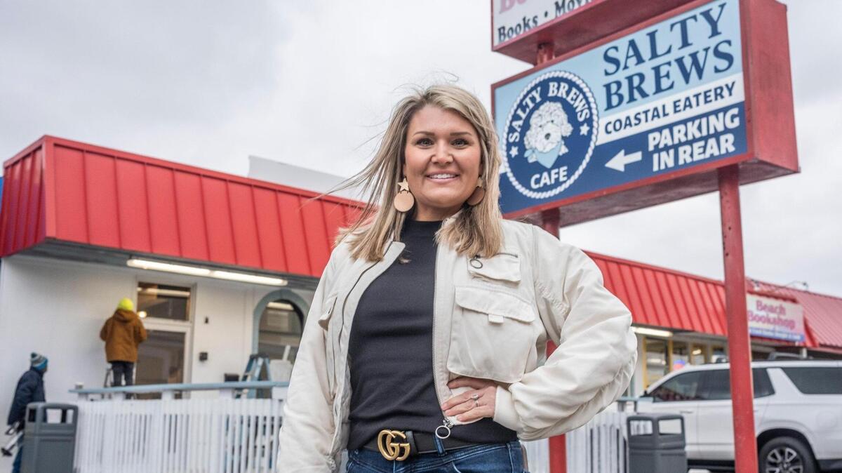 Heather Zanfardino, owner of the Cha House in North Myrtle Beach stands in front of her newest restaurant currently under construction on Sea Mountain Highway. Salty Brews is expected to open in March, serving salads, wraps, nachos, tacos, as well as coffee, beer, wine and mimosas. Jan. 31, 2024.