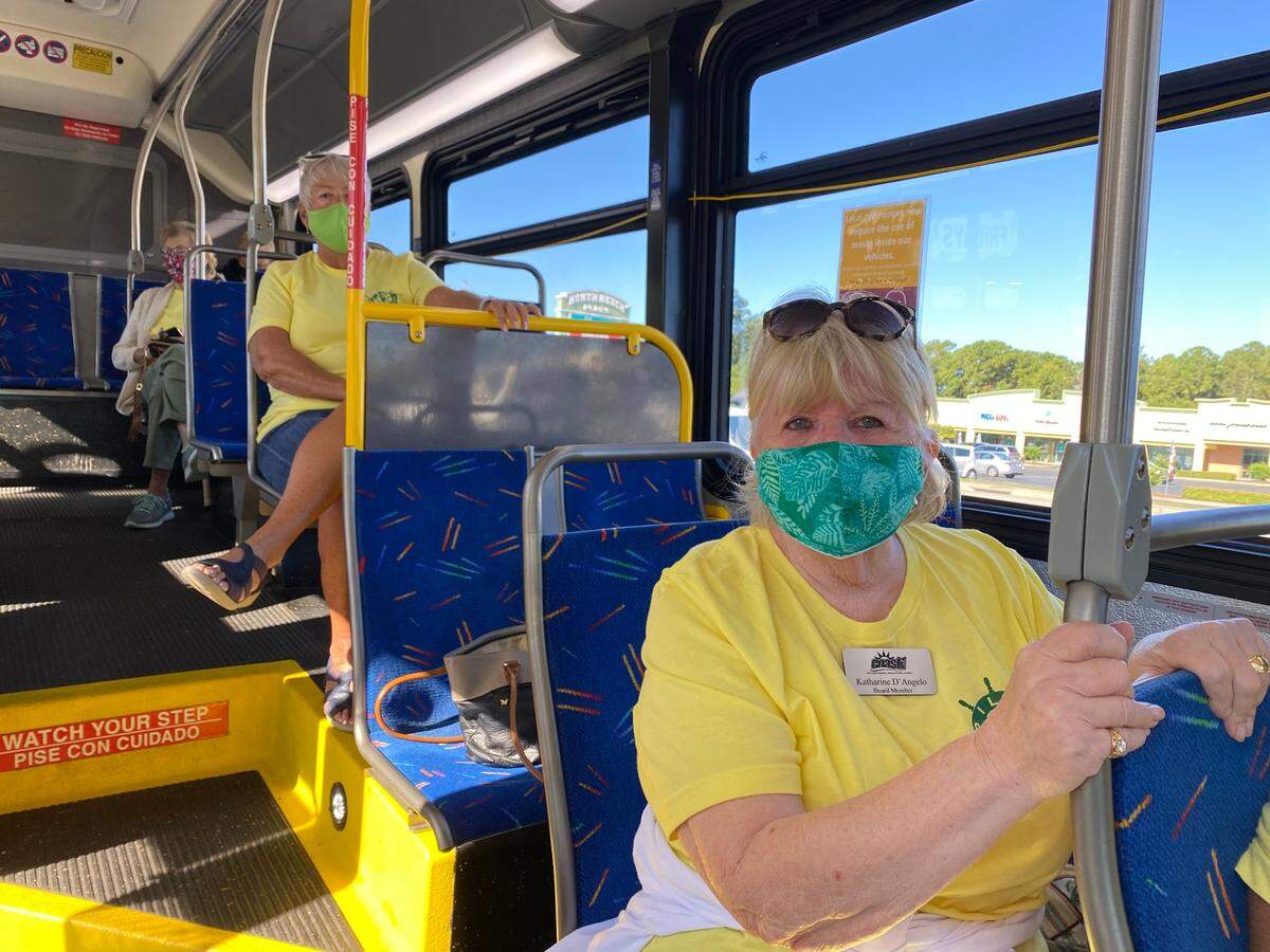 Katherine D'Angelo, a member of the Coast RTA board of directors, rides the new route to North Myrtle Beach. D'Angelo, 83, was one of the first riders on the new route, after urging the authority to bring it back for 14 years.