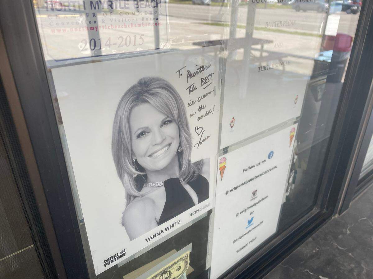 Wheel of Fortune’s Vanna White, who is from South Carolina, signed this photo of herself that is hanging up on the wall at the Original Painter’s Homemade Ice Cream in North Myrtle Beach