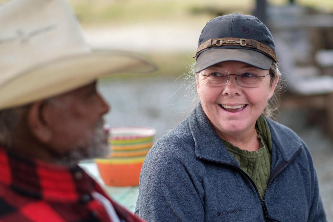 Social worker Lisa Hyatt talks with the Recovery Ranch resident now known to be Willie Jean Caldwell. The formerly unidentified man known as ‘Cowboy’ that has been living at the Recovery Ranch near Loris, S.C since March of 2020 was finally identified last week as 76-year-old Willie Jean Caldwell of Louisiana. Nov. 4, 2021. Hyatt tracked down Caldwell’s birth records and identified family members living in Louisiana and Mississippi. The records should help qualify him for benefits he has been unable to attain for over a decade.