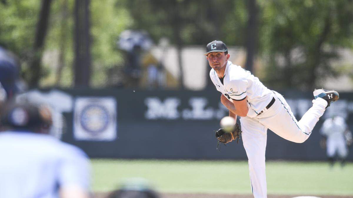 Coastal Carolina starting pitcher Antony Veneziano throws a pitch during the Chanticleers' 12-2 victory over UT-Arlington on Wednesday at Russo Park in Lafayette, La.