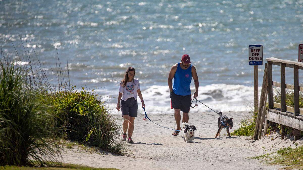 Dog walkers and beachgoers cross a public access point in Myrtle Beach. April 29, 2020