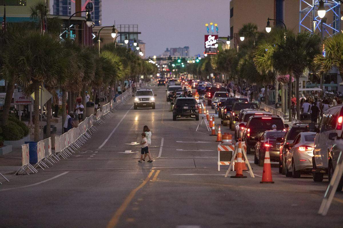 A southbound look down Ocean Boulevard Friday night during the first night of Bikefest.
