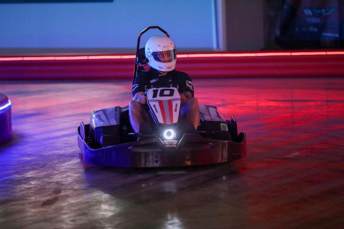 The K1 Speed staff demonstrate their carts under “glow lights” at the new track which opened on Main Street in North Myrtle Beach in a former Bi-Lo grocery store. The entertainment venue features a track that is longer than one-eighth of a mile and karts that can go upwards of 25mph, as well as food and arcade games. May 04, 2022.