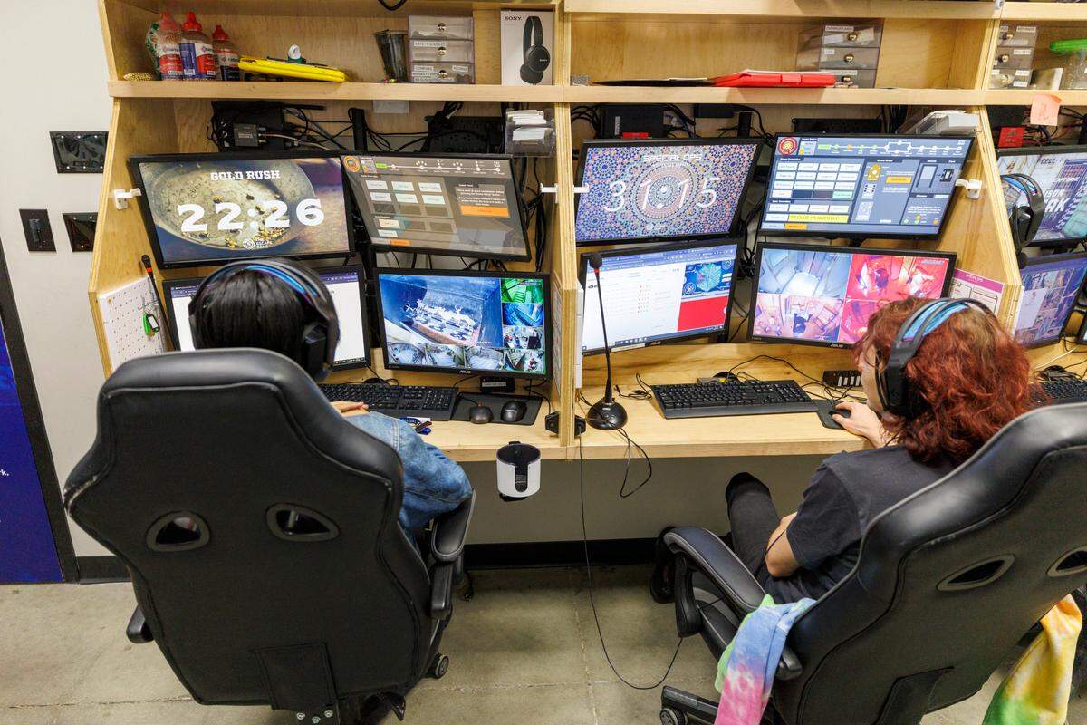 From a control room, staff members monitor player’s attempts to solve clues and escape The Escape Game. The Escape Game at Broadway at the Beach in Myrtle Beach, SC, host five different scenarios where players rush to solve puzzles and clues to escape their environment in less than an hour. Most players fail the challenge but enjoy the attempt. Thursday, March 27, 2025.
