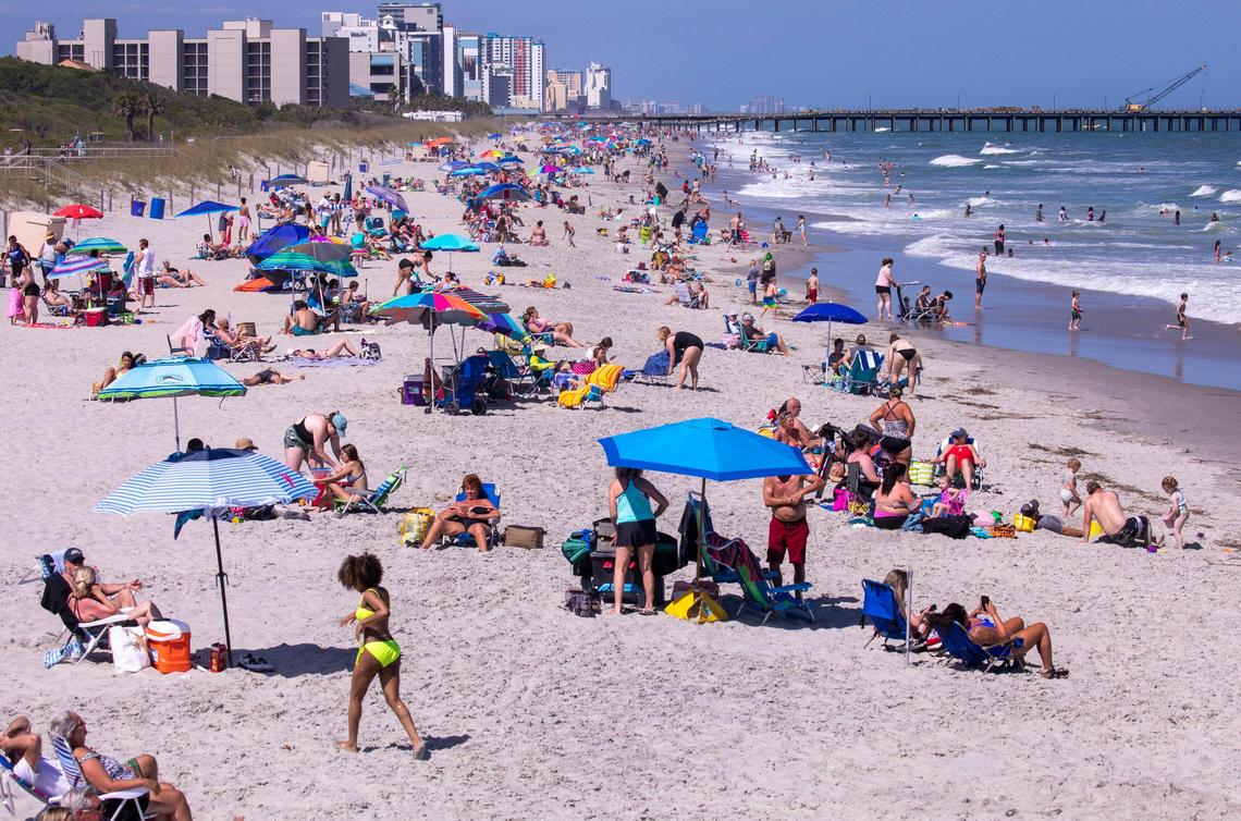 The view to the north from Myrtle Beach State Park Pier on Saturday. With hotels, beaches, shopping and restaurants reopening along the Grand Strand, tourist season kicked off this weekend despite coronavirus concerns. May 16, 2020