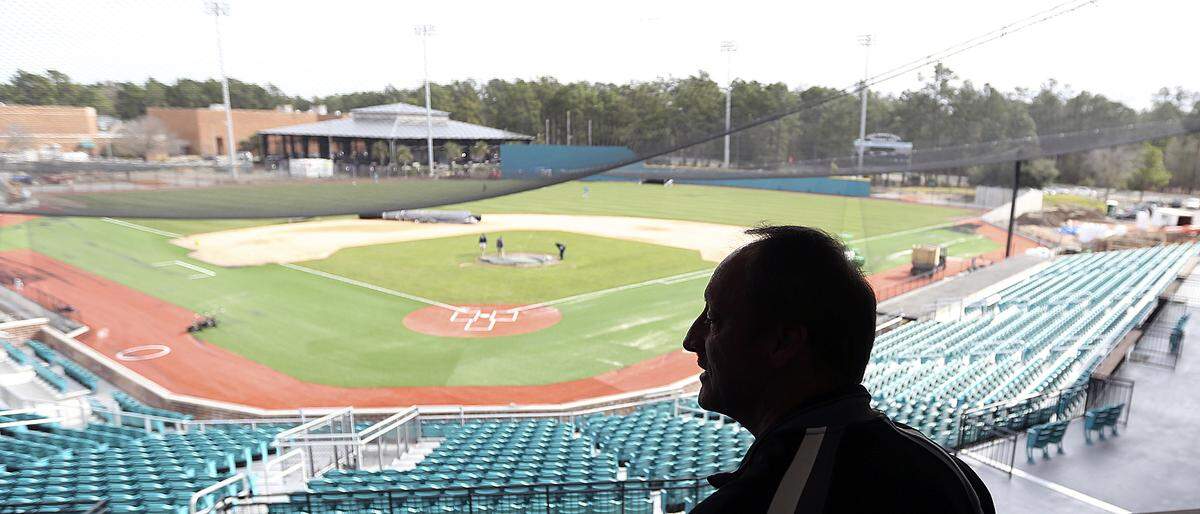 “I just want to go hug home plate,” Coastal Carolina University Coach Gary Gilmore said looking out at the new Coastal Carolina University baseball stadium on Tuesday, Jan. 20, 2015. “I’m just ready. I want to be here.” Opening day is Friday, Feb 13, 2015, with the Caravelle Resort Tournament. Photo by Janet Blackmon Morgan / jblackmon@thesunnews.com