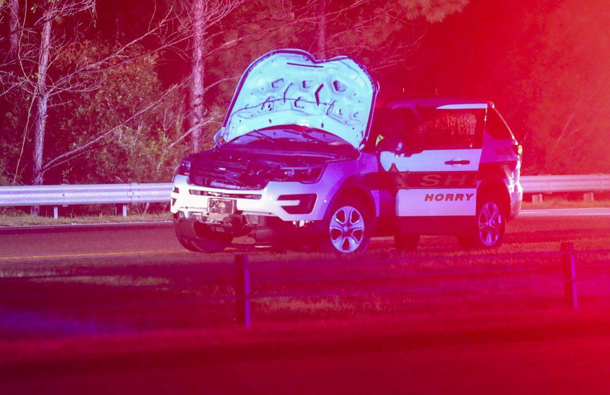 A Horry County Sheriff’s SUV sits on S.C. Highway 31 after a wreck on Friday night.