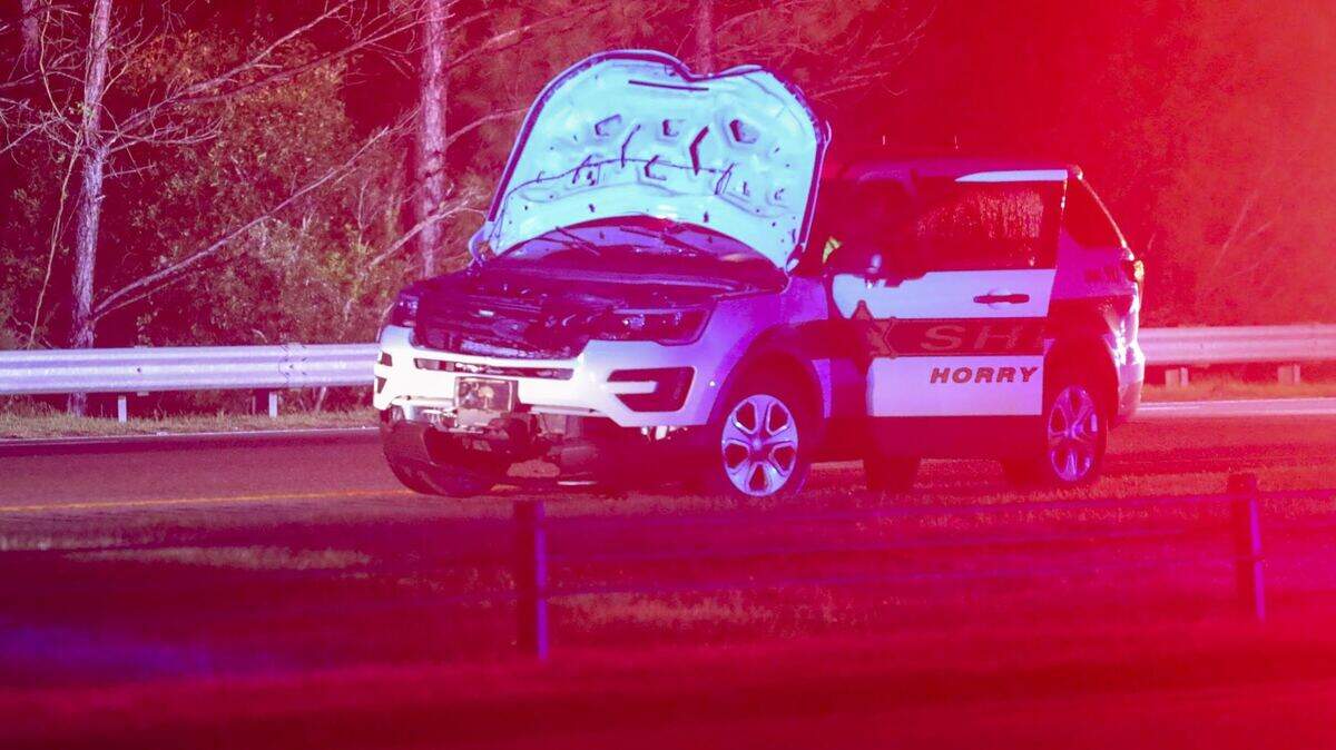 A Horry County Sheriff’s SUV sits on S.C. Highway 31 after a wreck on Friday night.