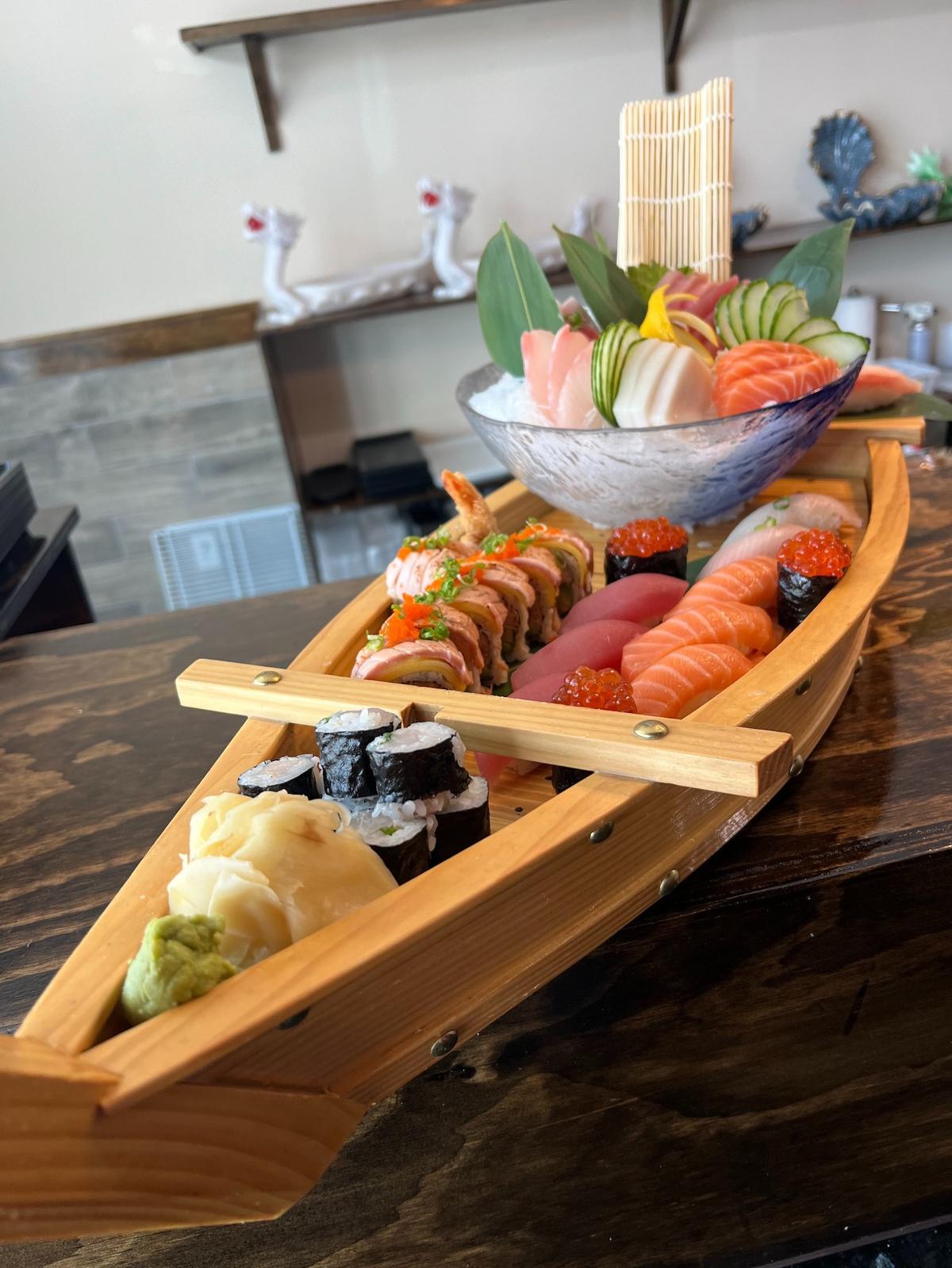 A sushi boat from the Flaming Fin.