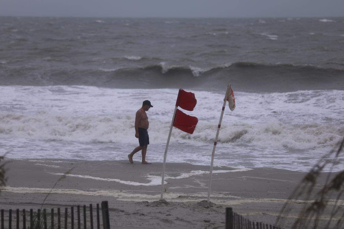 The Myrtle Beach Boardwalk area receives lashing along the coast by Tropical Storm Debby. Aug. 7, 2024