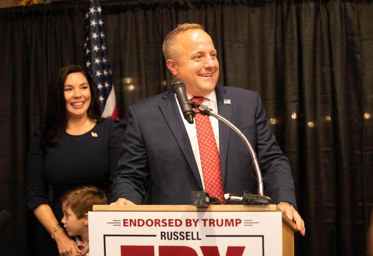 Russell Fry celebrates his win over U.S. Rep. Tom Rice at the 8th Avenue Tiki Bar in Myrtle Beach. June 14, 2022.
