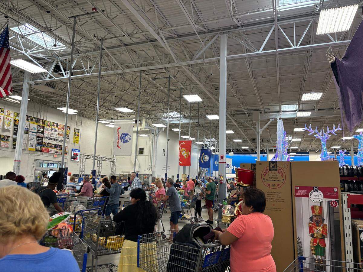 Sam’s Club in Myrtle Beach was packed Wednesday morning with people buying grocery staples. Some were buying supplies to send to areas devastated by Hurricane Helene while others were stocking up after hearing about the dock strike.