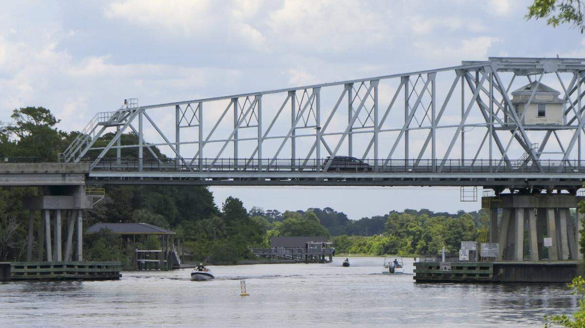 The Barefoot Resort Swing Bridge spans the Intracoastal Waterway in North Myrtle Beach, S.C. May 29, 2024.