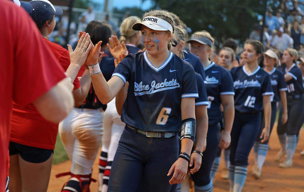 Aynor and Belton-Honea Path softball players greet each other after the state championship series final game on Friday, May 24, 2024. The game was played at White Knoll High School in Lexington County.