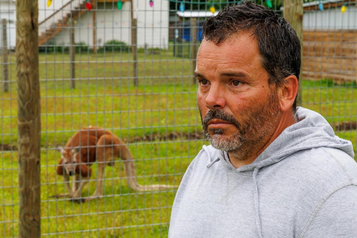 Robert Slate, owner of 5 Star Farm, talks about his brother Eric Slate, 52, who was found dead inside an enclosure containing this red kangaroo named Jack in Loris on Friday. He said his brother did not rough house with the animals and that he had a strong bond with the kangaroo. May 12, 2025.