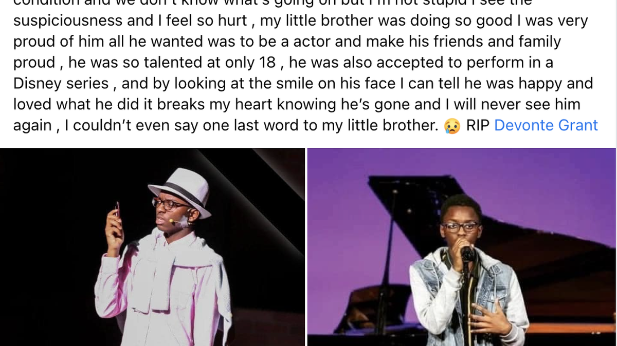 A screenshot of a Facebook post by Sinsei Zae, brother to Devonte Grant, a freshman student who died on CCU’s campus Sunday night.