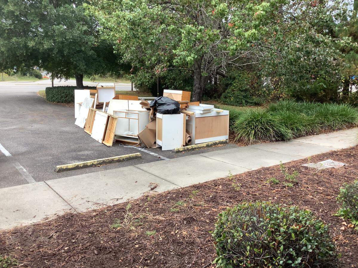 The demolished former kitchen at Myrtle Beach Fire Station No. 1 sits outside Thursday after it was removed in favor of a new kitchen donated by Milano Kitchen & Bath Center.