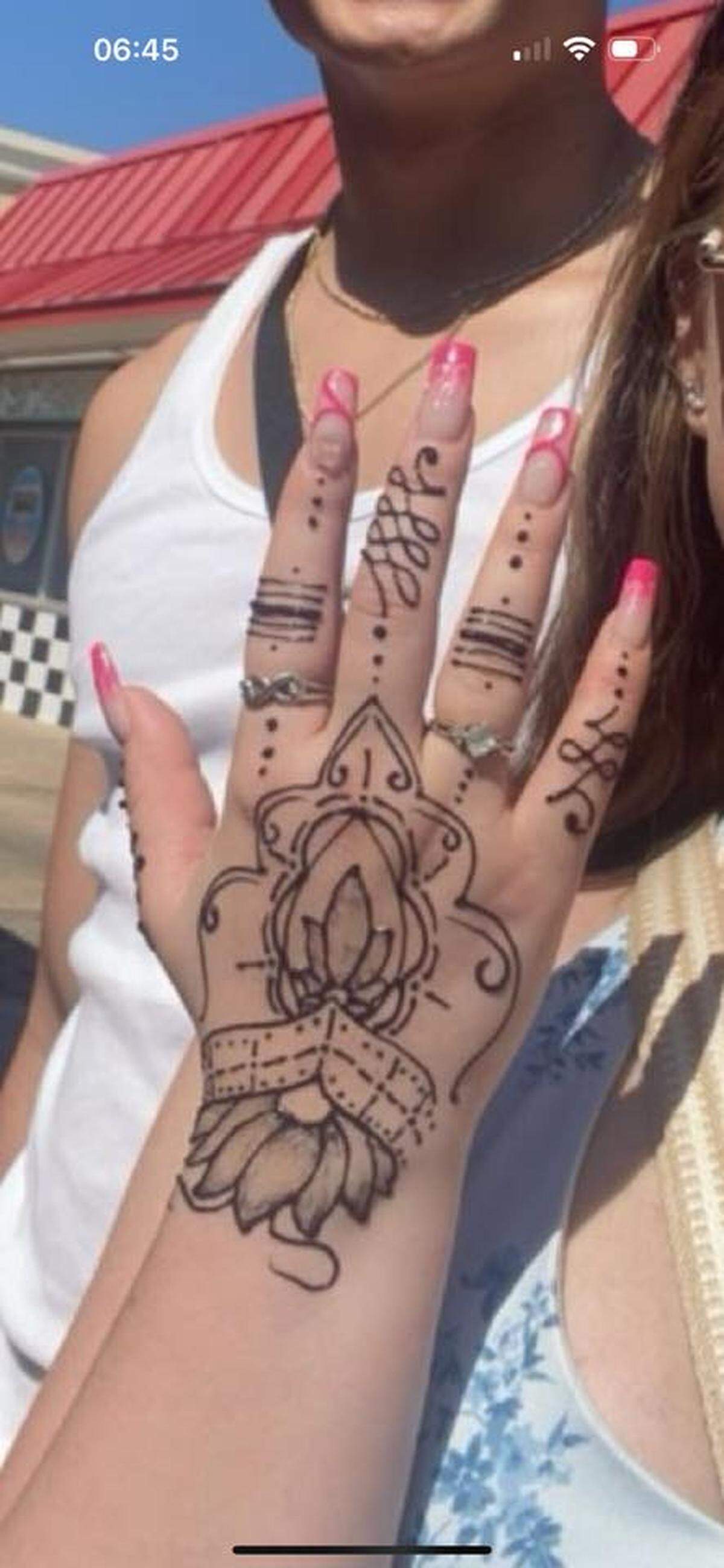 Ari Deery paid $135 for this henna tattoo at University of Rock and Rolls in downtown Myrtle Beach when on vacation in April 2024.