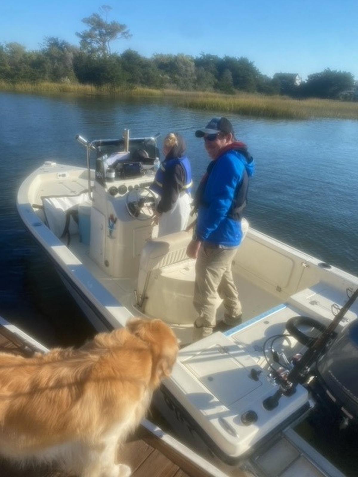 Scott Schmitt and 12-year-old Brayden McMullan head out from Ocean Isle Fishing Center to fish last Saturday aboard King Slinga, an 18-foot center console. The duo weighed in a 52-pound king mackerel to win the Freeman/Yamaha Fall Brawl King Classic.
