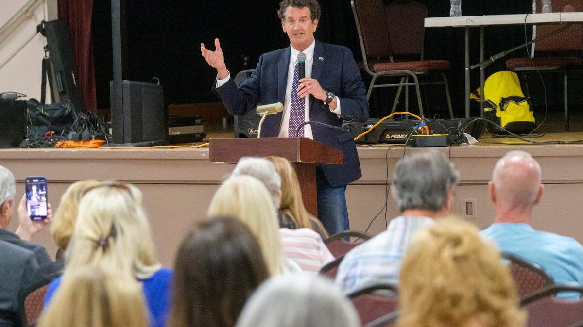 Mark McBride, a candidate for the South Carolina 7th District and the former Mayor of Myrtle Beach, speaks at the Horry County Republican Executive Committee meeting on Monday. Congressional candidates from the South Carolina’s 7th District spoke to attendees. March 07, 2022.