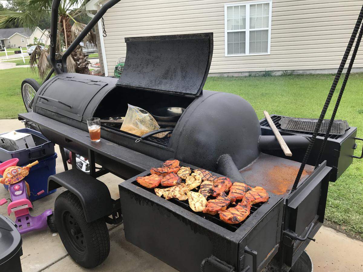 The smoker that Rich Grow cooks his meat on.