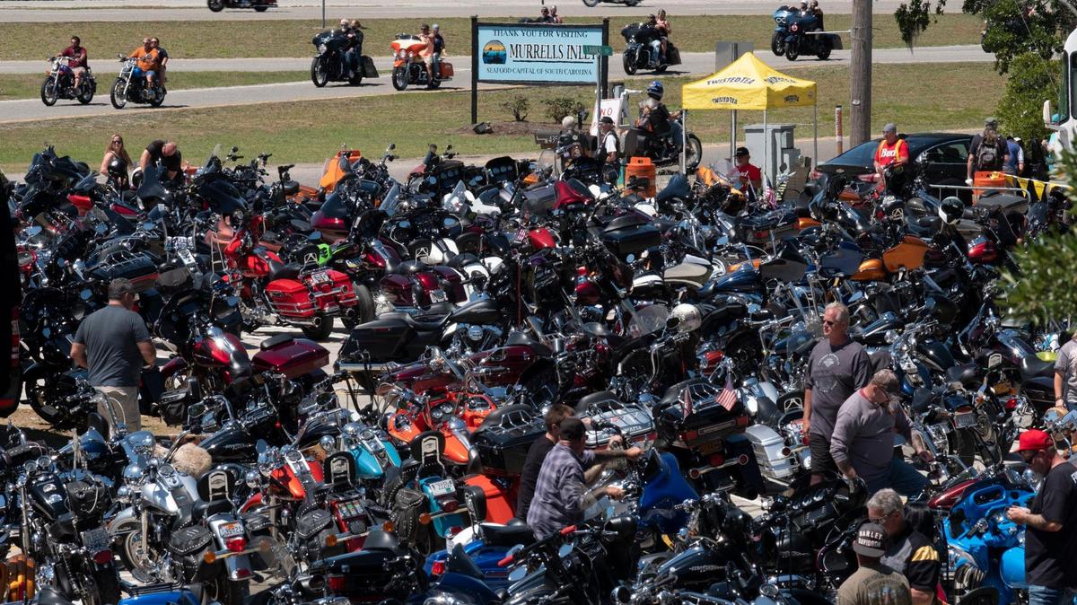 Bikers pack bar parking lots in Murrells Inlet, S.C. Myrtle Beach Bike Week 2021 Spring Rally is in full roar this week with thousands of bikers cruising into area bars on the south end of the Grand Strand. May 14, 2021.