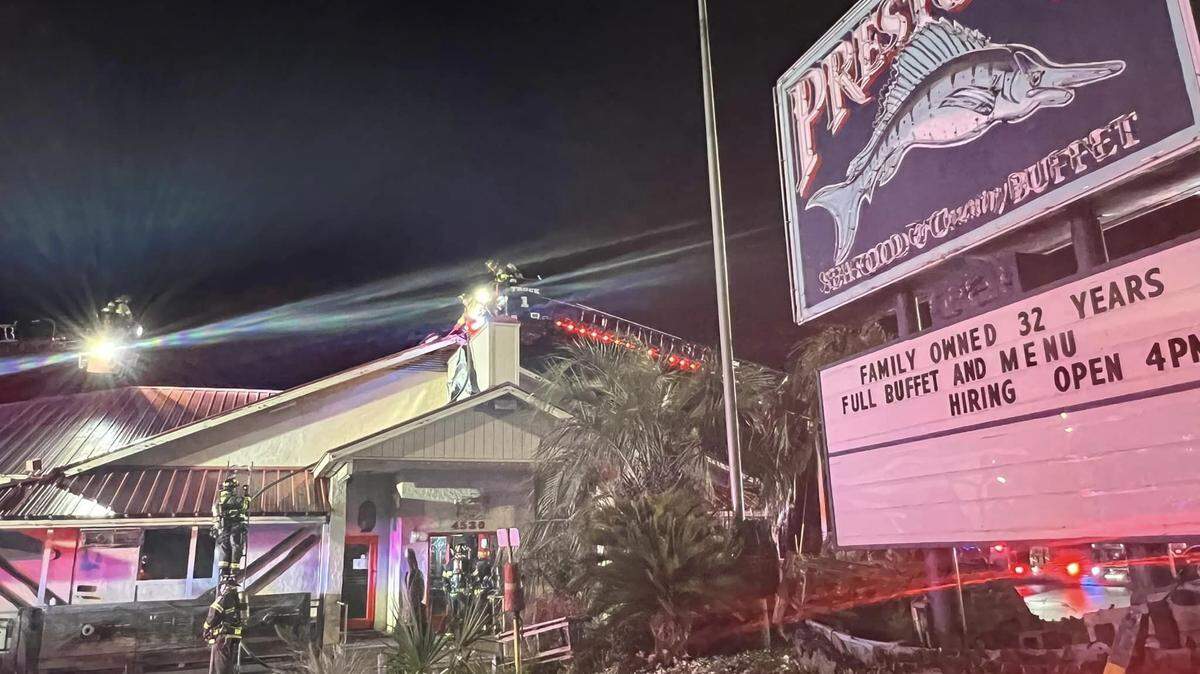 North Myrtle Beach Fire Rescue responded to a fire at Preston’s Seafood and Country Restaurant Thursday evening. A customer alerted staff that the roof was on fire.