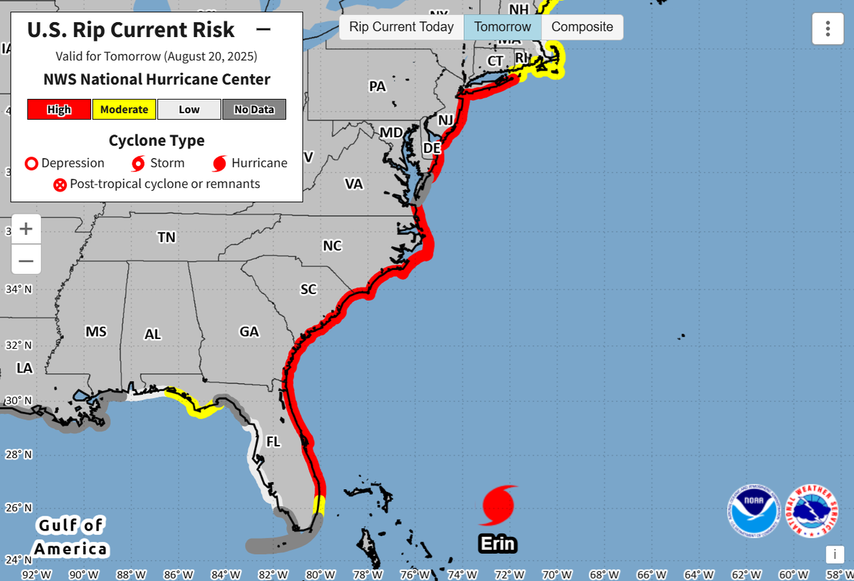 Hurricane Erin is bringing rip currents to South Carolina’s coast. via the National Hurricane Center