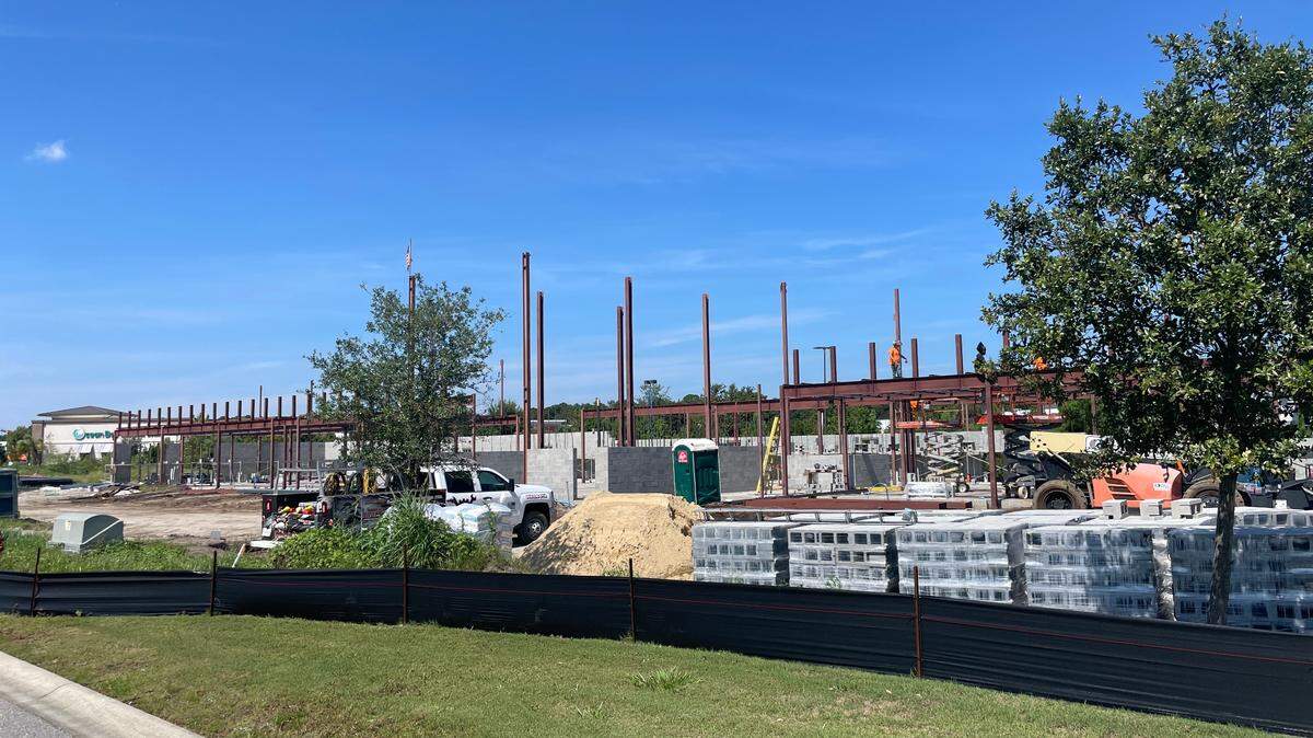 Construction workers work on a new shopping center set to open in Carolina Forest. The new center is part of a wave of projects coming to the growing area.