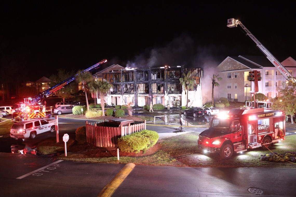 Horry County, Myrtle  Beach and Conway fire departments responded to a 4-alarm fire in Carolina Forest Thursday night.