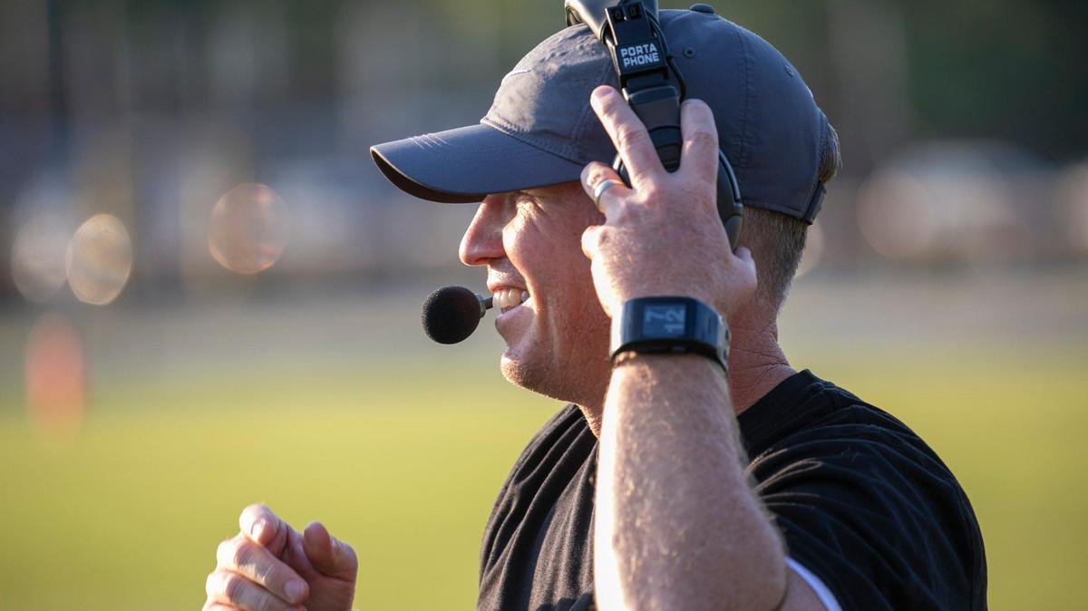 Myrtle Beach Coach Mickey Wilson on the sideline during a pre-season scrimmage against Loris on Thursday night.