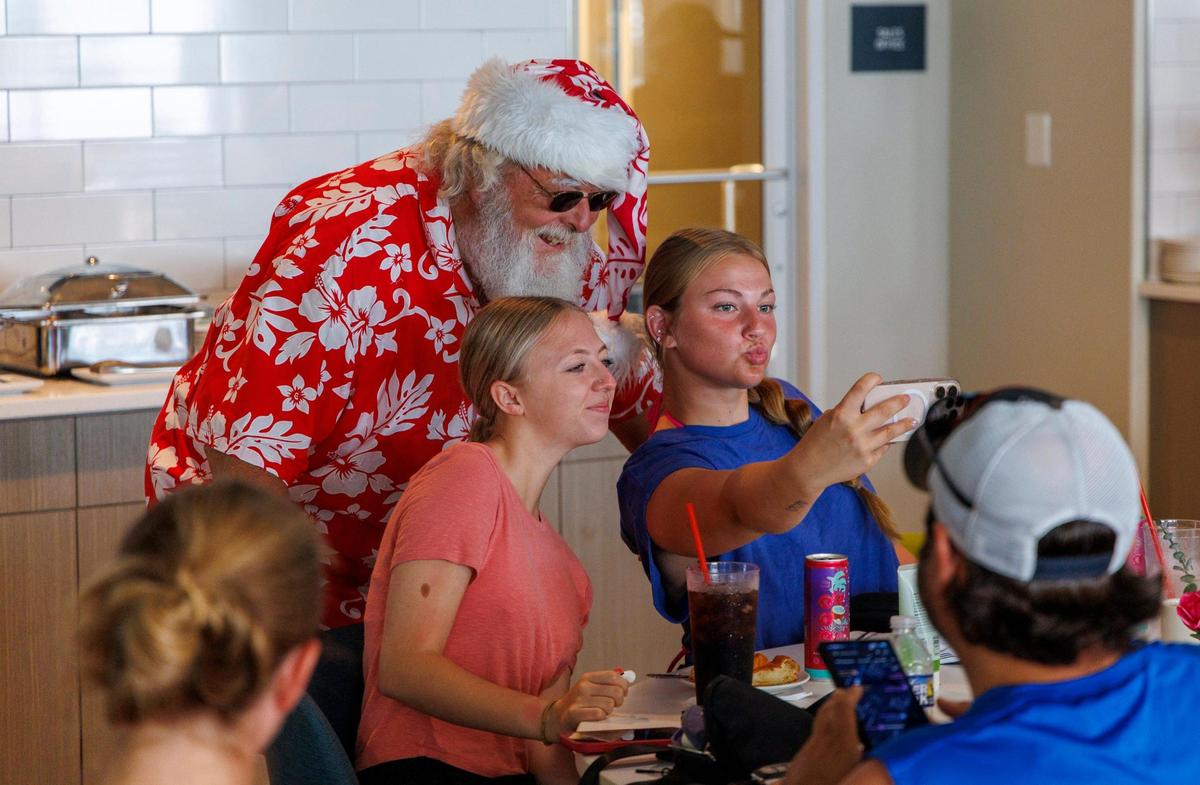 Santa Claus, or Greg Calvert, has been portraying the Jolly Old Elf since 2019. Known as Santa Greg of the Marshwalk, he uses summer to showcase what Santa does on vacation in the Myrtle Beach, making appearances at local hotels and even at karoake events. July 18, 2025.