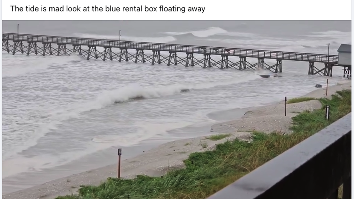 A Facebook user posts a video of high tides in Cherry Grove, SC Sunday, Sept. 15, 2024. According to the National Weather Service, the Myrtle Beach area is forecast to receive between 2-3 inches of rain Sunday and Monday, Sept. 16, 2024.