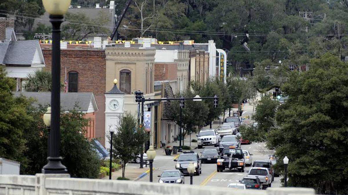 Downtown Conway looking from the top of the Main Street Bridge.