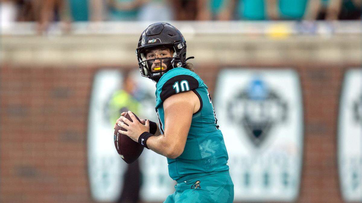 Coastal Carolina University quarterback Grayson McCall gets set to pass. CCU is set to play Georgia State Thursday, Sept. 21 at 7:30 p.m. Sun News File Photo originally taken Sept. 9, 2023.