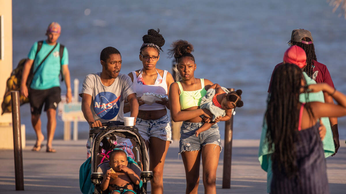Myrtle Beach visitors walk the boardwalk in Myrtle Beach on Friday. Grand strand residents and visitors head for the beach on the first sunny weekend of Spring. March 24, 2023.